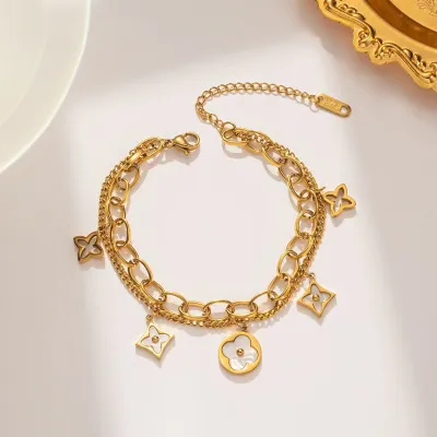 Trendy Hollow Four Leaf Clover Golden Bracelet 